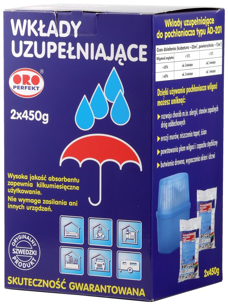 Oro Pochłaniacz Wilgoci Wkład Zapas 2x450G Skuteczny