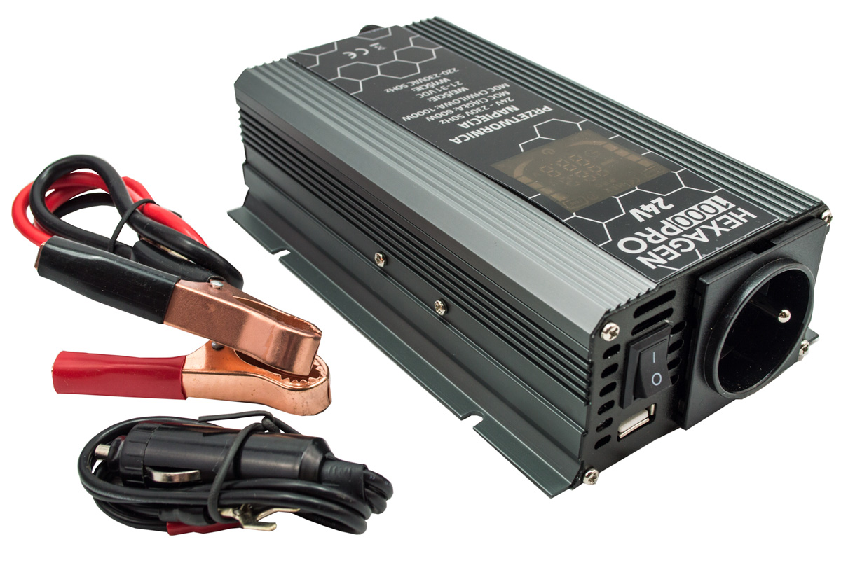 PRZETWORNICA 24V 230 SAMOCHODOWA NAPIĘCIA1000 LCD Marka Volt