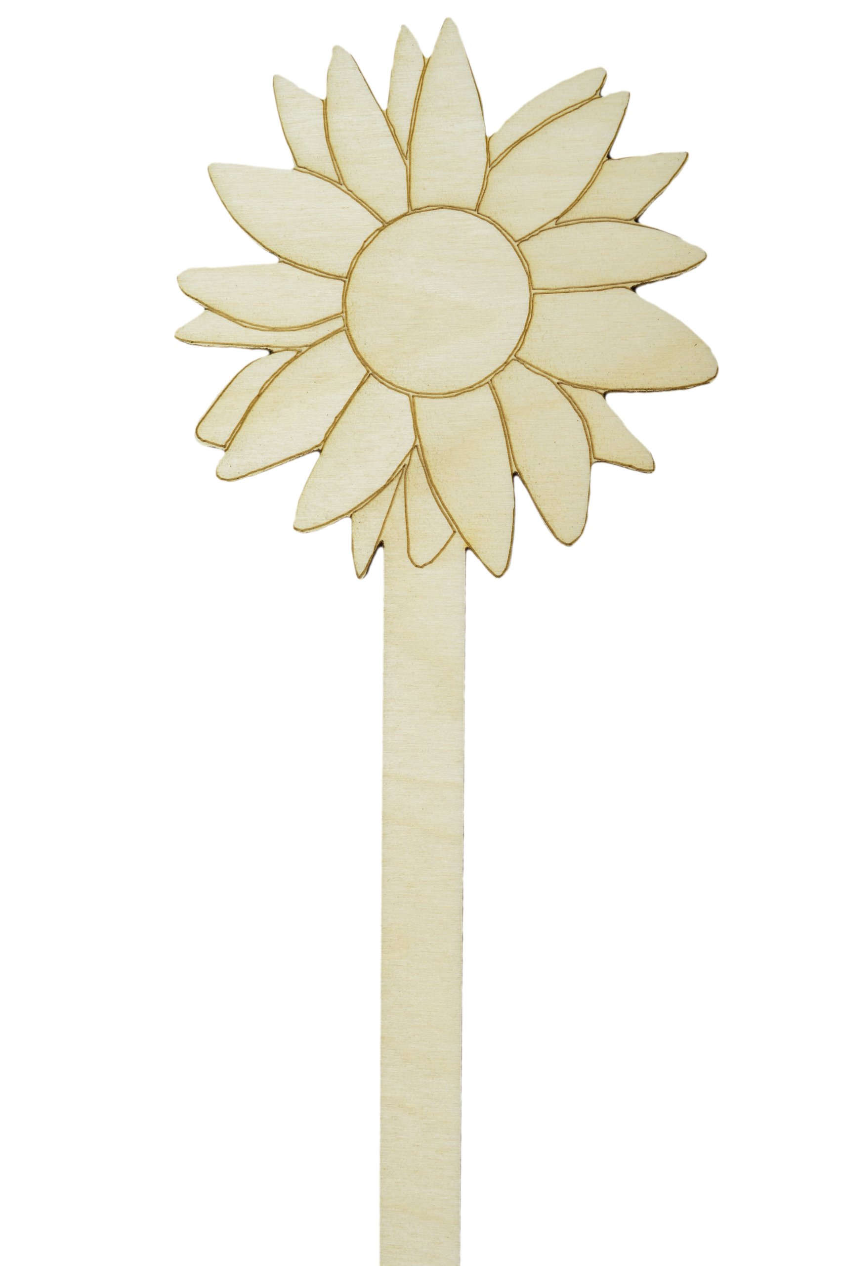 Drewniany kwiat grawerowany na patyku 10cm SW2