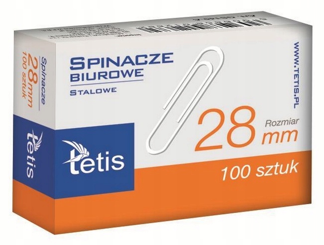 

Spinacze biurowe 28mm okrągłe 100szt Tetis GS140-B