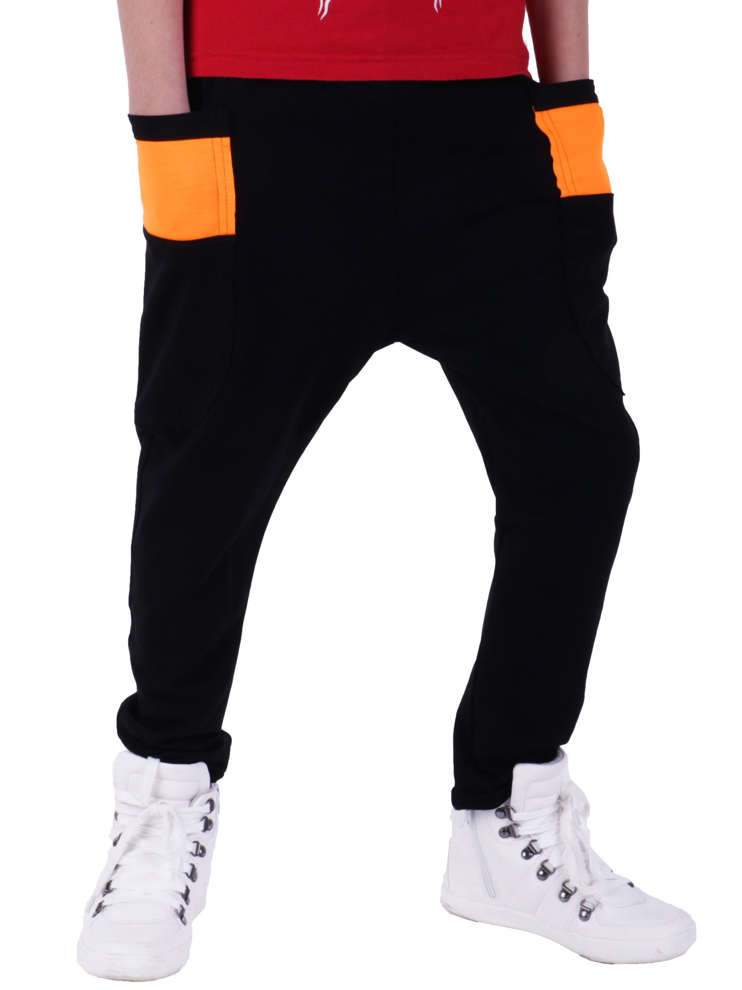 

Spodnie Dresowe Baggy Czarne + Pomarańcz 140