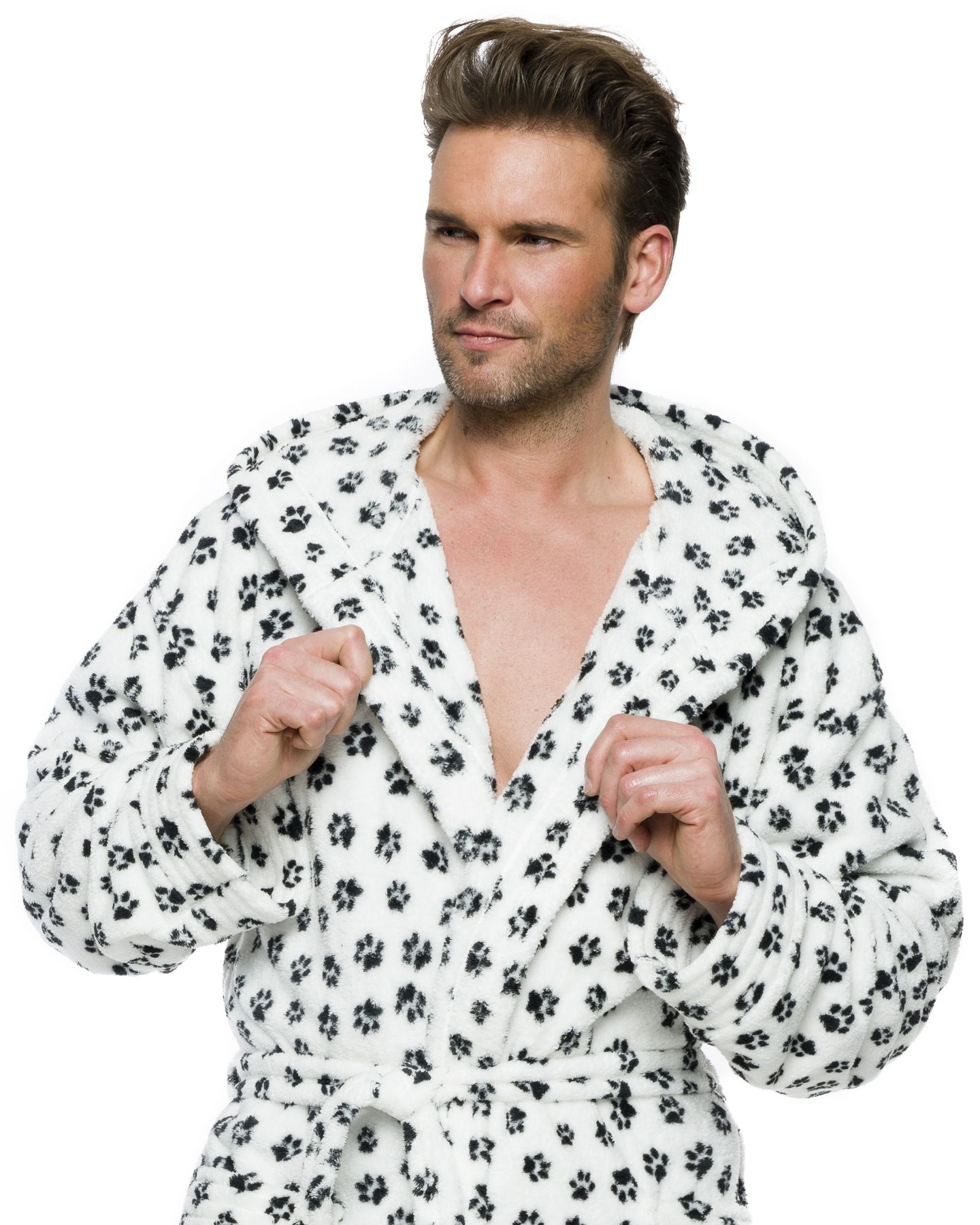 ŁAPKI MIŁY DŁUGI SZLAFROK MĘSKI Z KAPTUREM L Rozmiar L