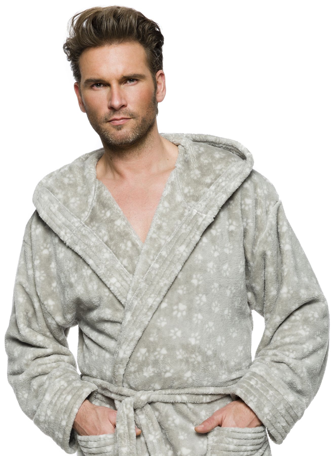 ŁAPKI MIŁY DŁUGI SZLAFROK MĘSKI Z KAPTUREM M Rozmiar M