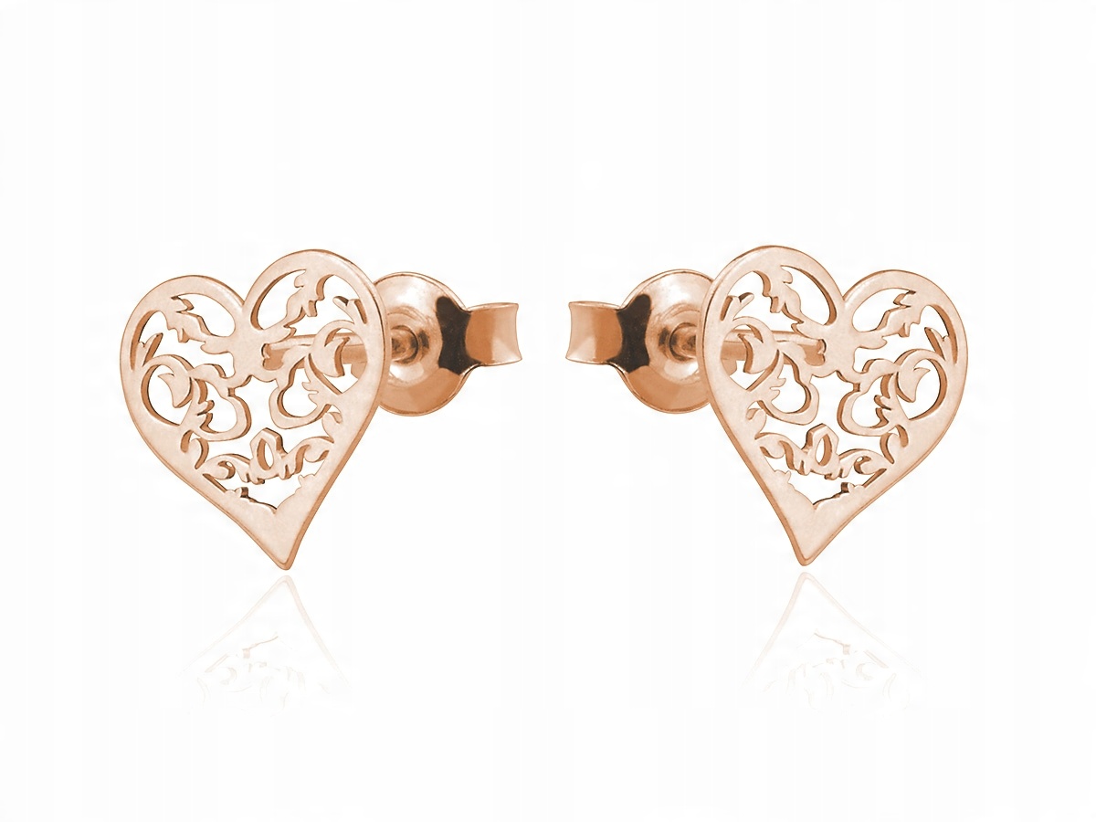 

Kolczyki Srebrne Serca Serduszka Ażurowe Rosegold