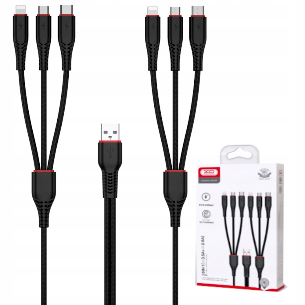 Kabel Xo 6w1 Lightning Micro/ Typ-c 2,4A 1M 2M
