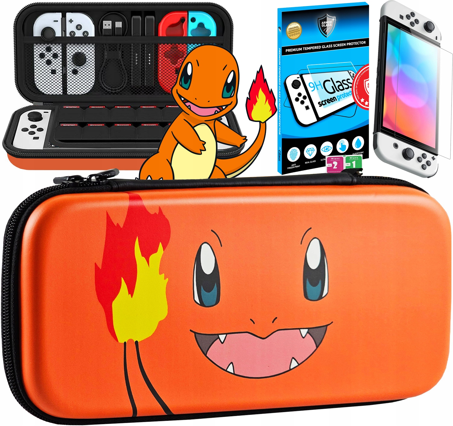 Etui Case do Konsoli Nintendo Switch Oled Pokemon Charmander Szkło Oled