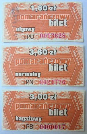 Bilety pomarańczowe Tychy zestaw + bagażowy