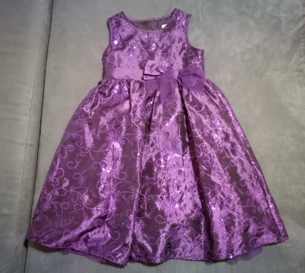 Sukienka balowa fioletowa z cekinami, rozmiar 110