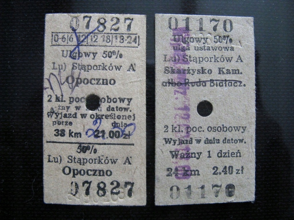 2 x bilet kartonikowy PKP Stąporków, Opoczno