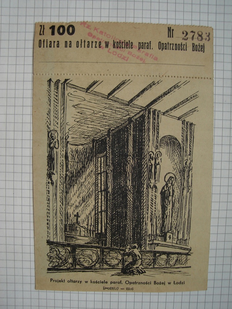 Łódź Bałuty , ofiara . kościół , ołtarze , 100 zł