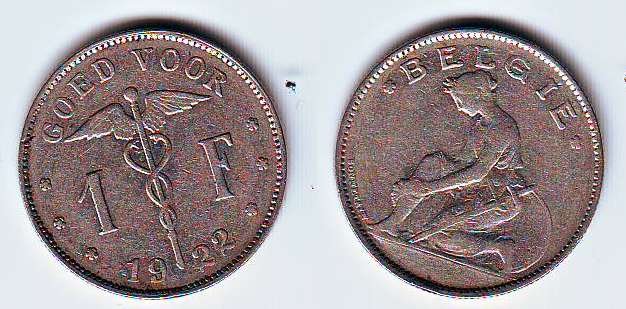 Belgia 1 frank 1922 Belgie