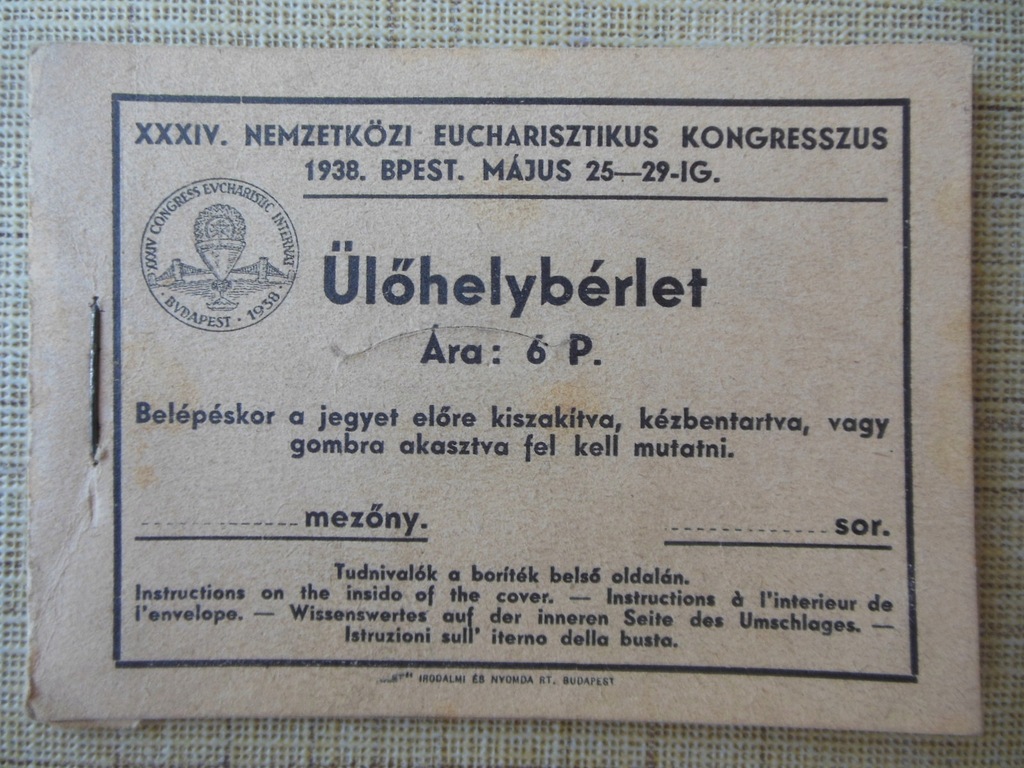 Bilety wst,'XXXIV Eucharystyczny Kongres Budapeszt