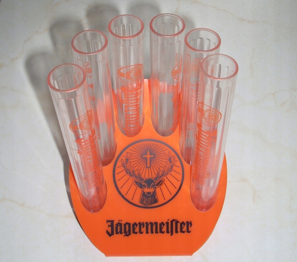 KIELISZKI (FIOLKI) JAGERMEISTER Z PODSTAWKĄ 6 SZT.