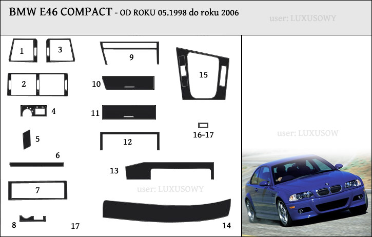 BMW 3 E46 COMPACT OKLEINA KOKPITU,PANEL 3D,DREWNO