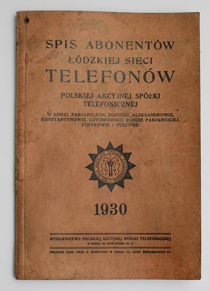 1930 KSIAZKA TELEFONICZNA Spis Abonentow ŁÓDŹ