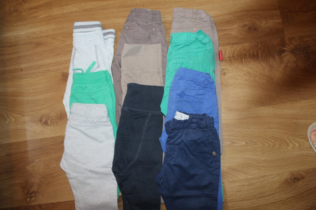 Zestaw- spodnie jeans, bawełna, dres -11 szt, r.80