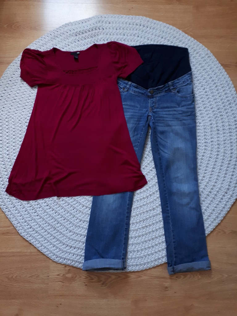 jeansy ciążowe 34/36 C&A bluzka H&M rozm.S