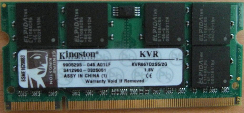 DDR2 Laptop RAM Kingston 2GB KVR667D2S5-2G 667MHz