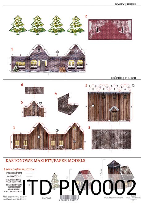 Makiety małe Domki kartonowe 3D do bombek 
