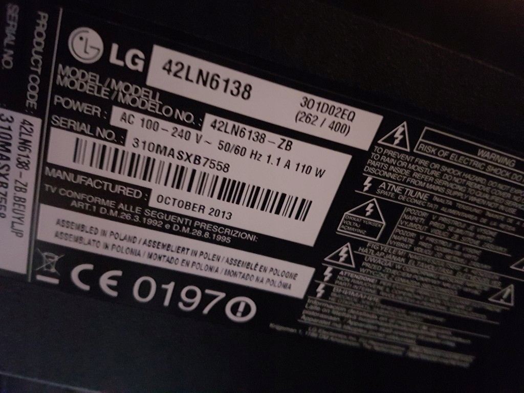 Telewizor LG 42LN6138 uszkodzona matryca