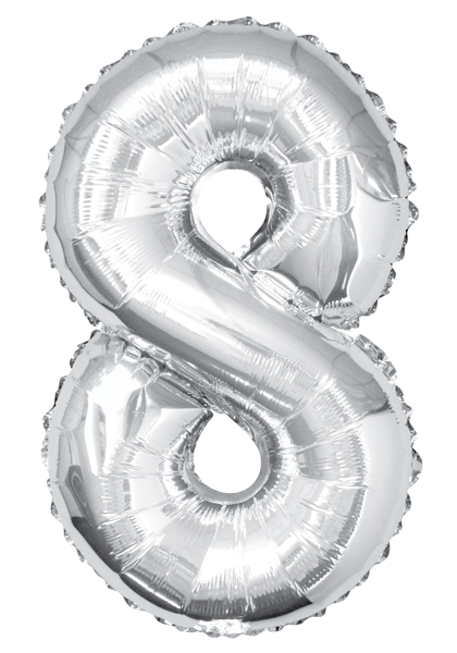 Balon foliowy cyfra 8 OSIEM Urodziny srebrny 100cm