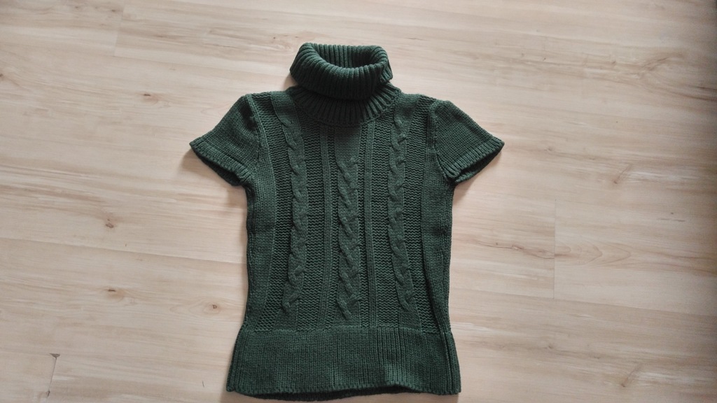 EURTEX Sweter golf warkocze butelkowa zieleń M