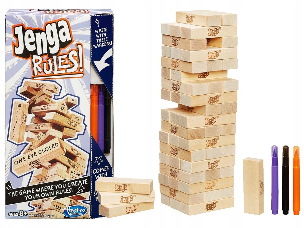 GRA JENGA RULES DREWNIANA + MARKERY Hasbro