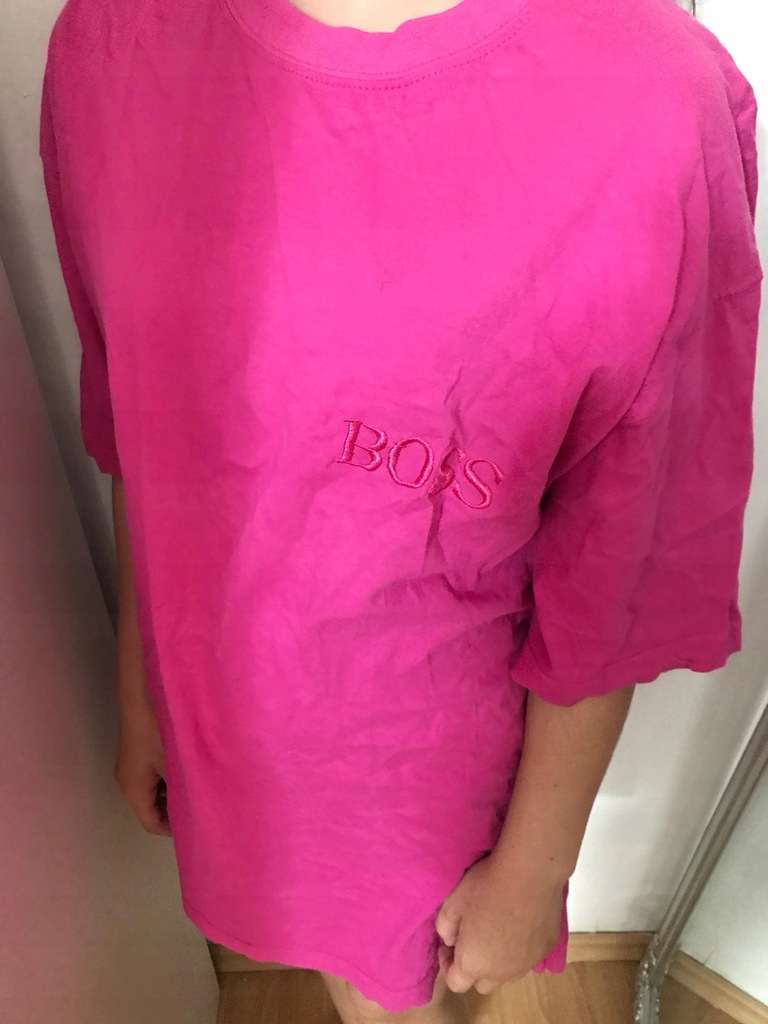 Boss hugo koszulka różowa klasyczna logo na piersi