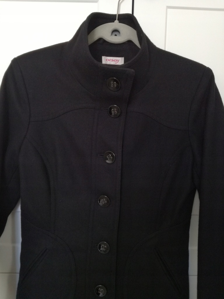 Płaszcz czarny klasyczny Orsay. Wełna 36 S