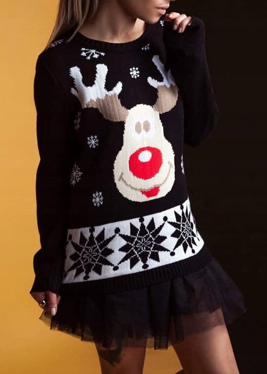 Świąteczny sweter, renifer, święta, czarny