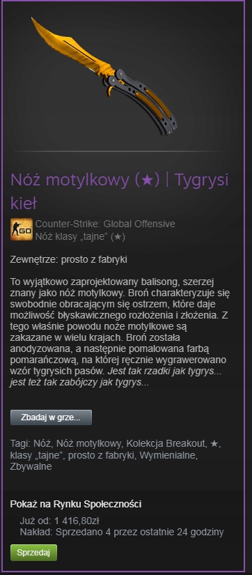 Nóż motylkowy butterfly knife Tiger Tooth FN