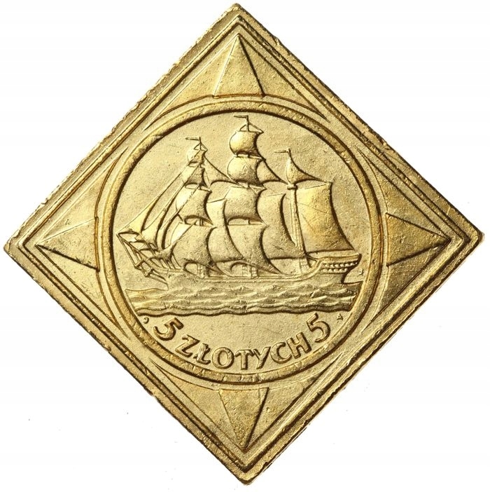 Polska- 5 Złotych 1936 ŻAGLOWIEC - KLIPA - ZŁOTA