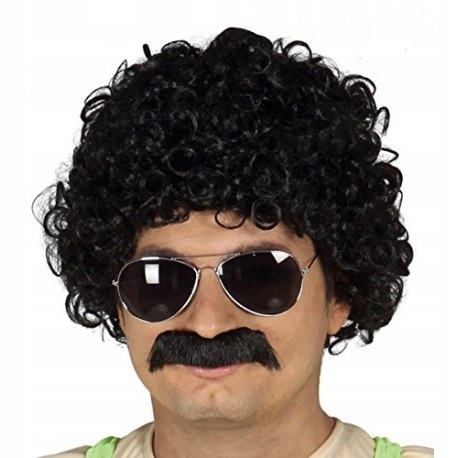 PERUKA CZARNA AFRO WĄS LOKI Z LOKAMI WĄSEM CZARNE