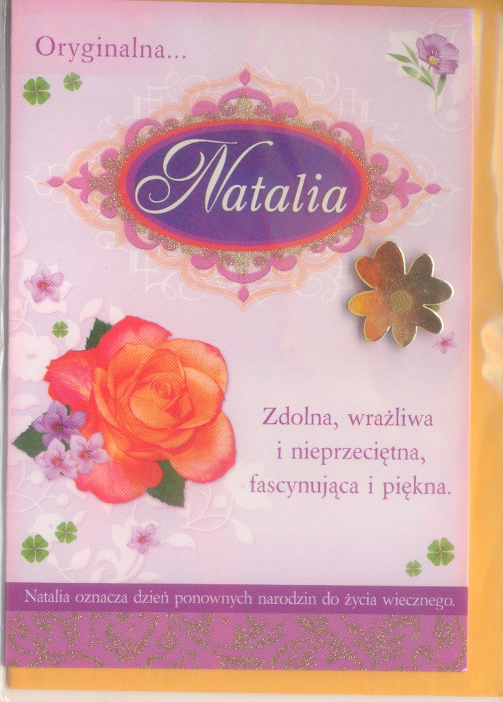 KARNET OKOLICZNOŚCIOWY IMIENINOWY NATALIA + KOPERT
