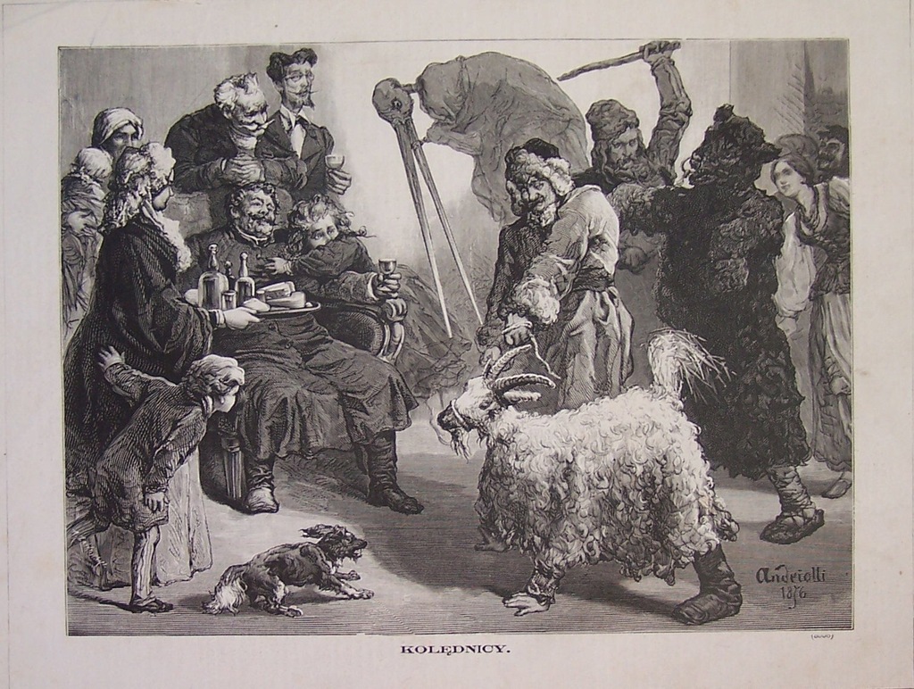 KOLĘDNICY, WIGILIA, DWÓR POLSKI, grafika XIX w.
