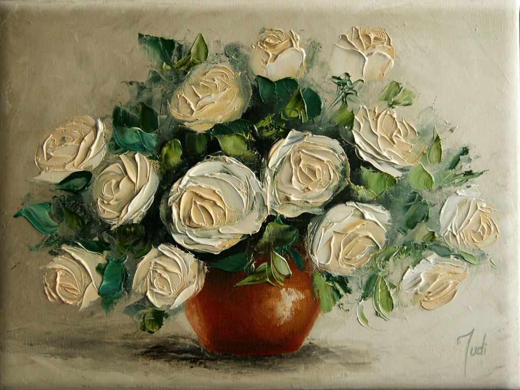 JUDIART obraz olejny kwiaty kremowe róże _Róże_
