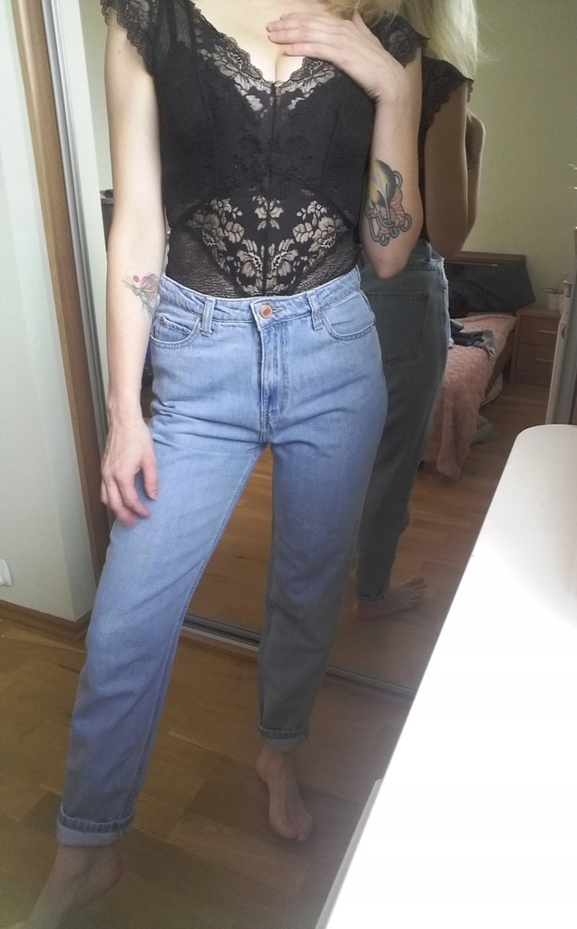 Bershka mom jeans wysoki stan niebieskie 36 S