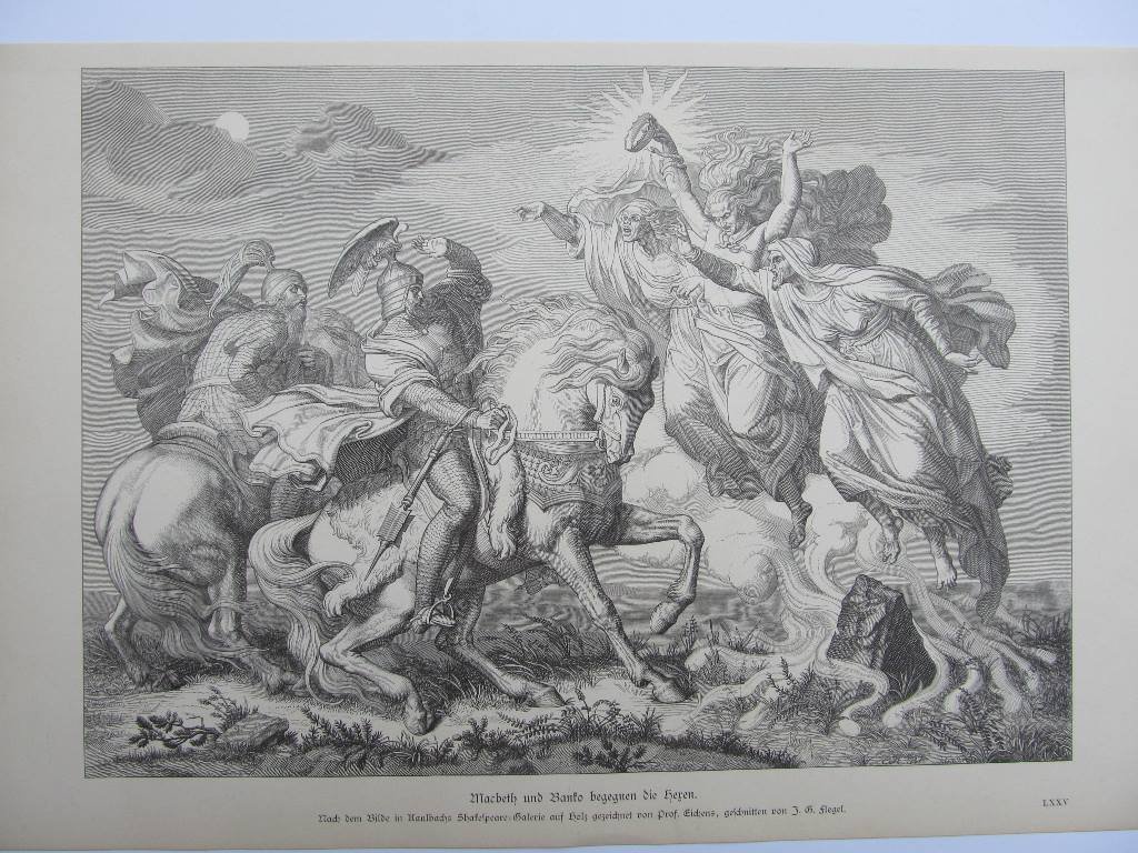 SZEKSPIR MAKBET BANKO CZAROWNICE drzeworyt 1881 r.
