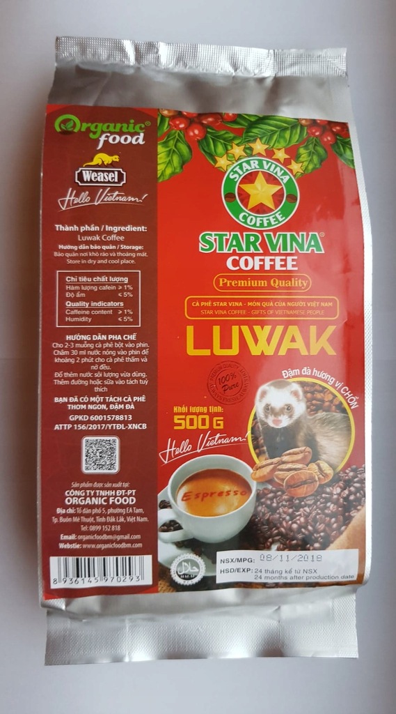 KOPI LUWAK - WEASEL COFFEE - 500 g- Organic food!!