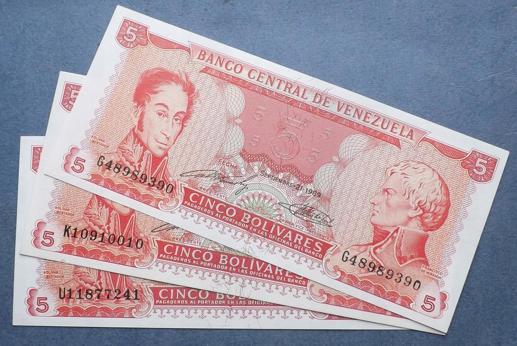 3 X 5 BOLIVARES 1989 WENEZUELA