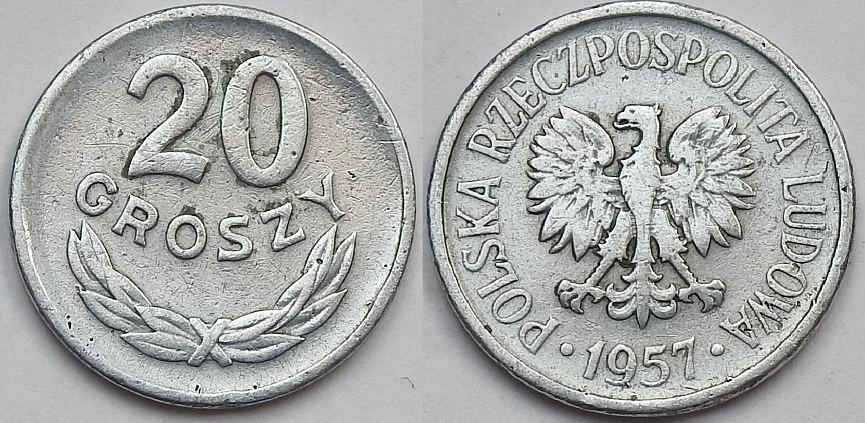20 gr groszy 1957 ładna z obiegu