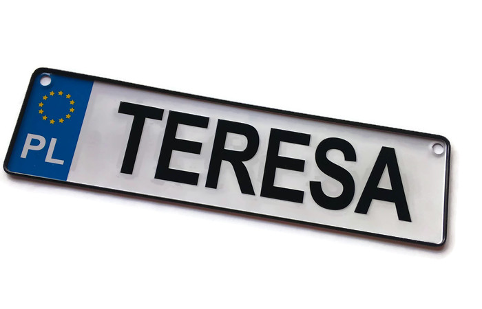 Tablica rejestracyjna na wózek z imieniem Teresa