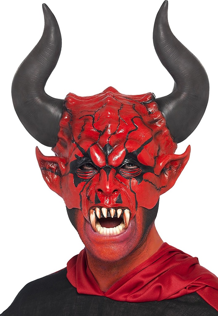 MASKA DIABŁA DIABEŁ Z ROGAMI I ZĘBAMI HALLOWEEN