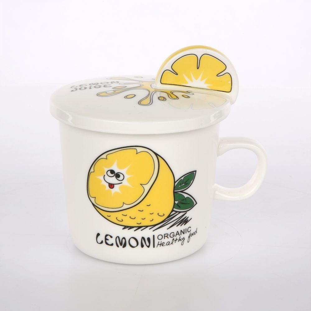 KUBEK PORCELANOWY Z POKRYWKĄ OWOCE 270 ML cytryna