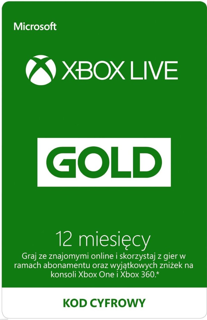PROMOCJA !!! Kod Xbox Live Gold 12 miesięczny abon