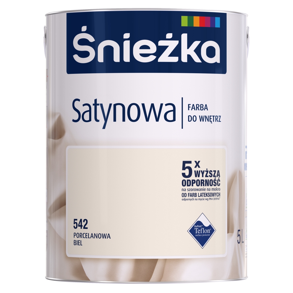 FARBA SATYNOWA 542 PORCELANOWA BIEL 5L ŚNIEŻKA
