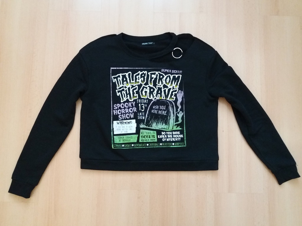 CROPP halloween bluza krótka czarna HORROR - 36 S