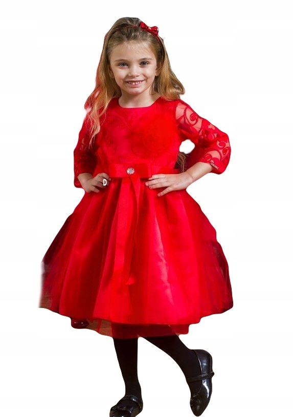 Piękna Czerwona Sukienka Tiulowa Kokarda PL 134 14 - 7665395252 - oficjalne  archiwum Allegro