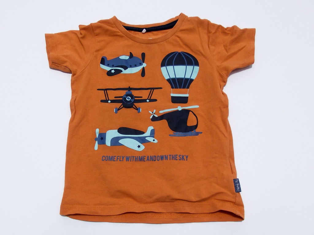 NAME IT T-shirt pomarańczowy w samoloty  80 9-12 M