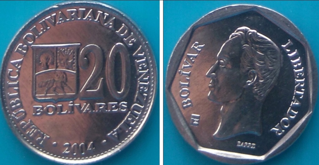 Wenezuela 20 boliwarów 2004r. KM 81a niemagnetyczn